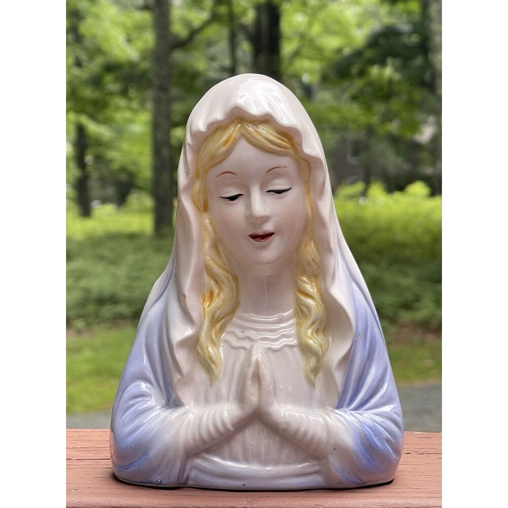 VTG Relpo Blessed Virgin Mary Ceramic Bust Planter 677 Madonna Japan 1950s - Picture 5 of 12